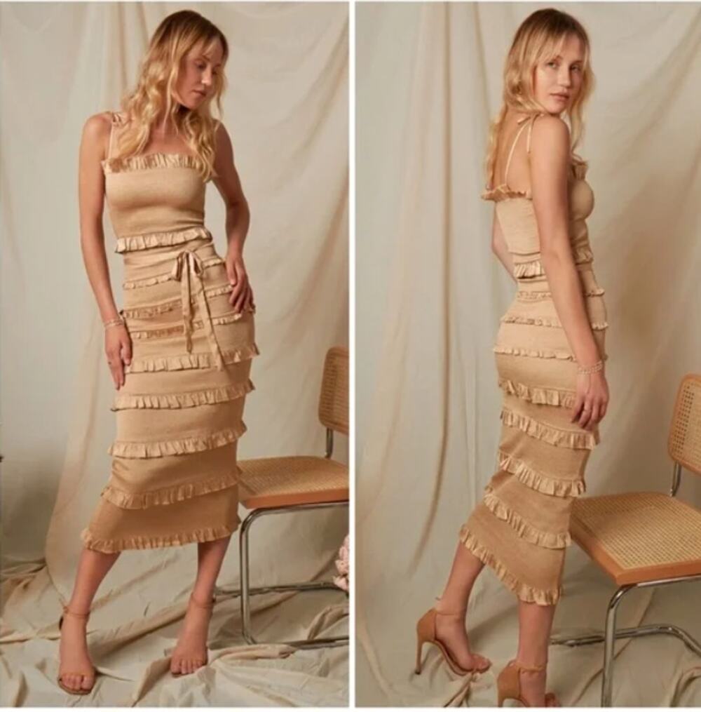 V. Chapman Lily Midi Bodycon Dress Warm Sand Womens Size 10